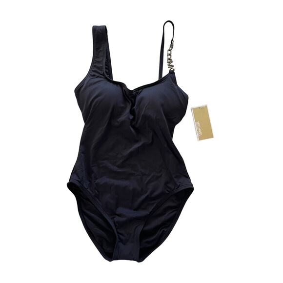 Michael Kors Other - MICHAEL Michael Kors Logo Chain Black One Piece Swimsuit Size 6 Padded $122 NWT